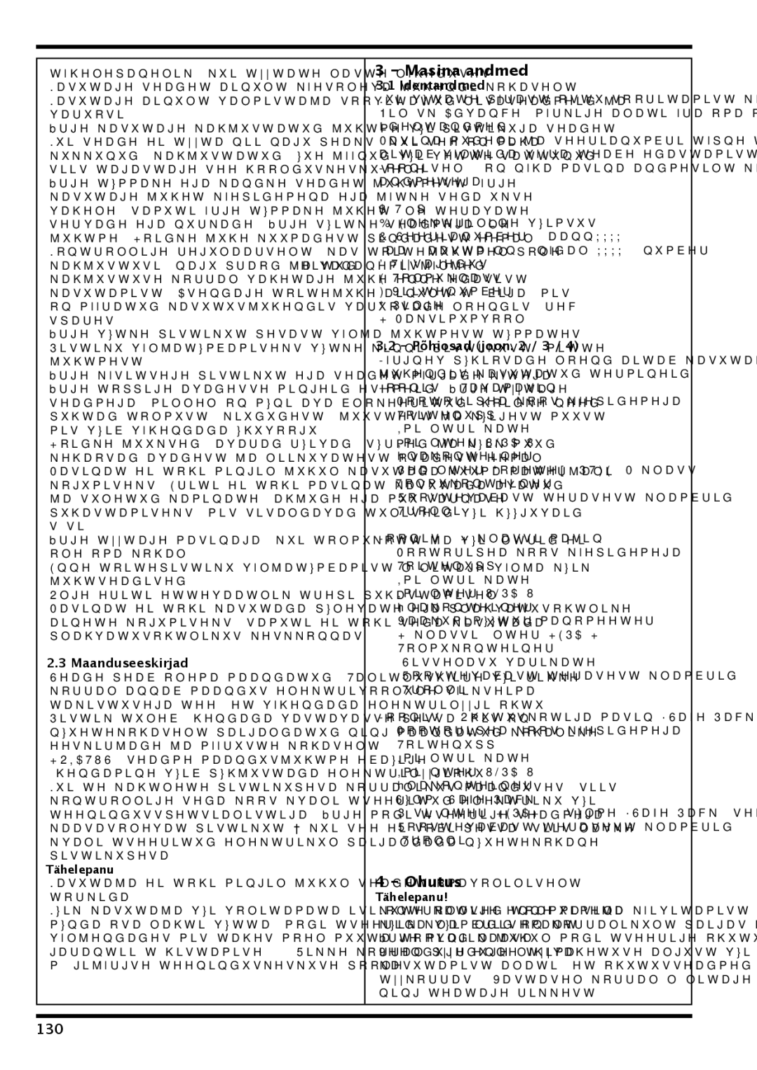 Nilfisk-Advance America IVT-1000CR, IVT 1000 CR H operating instructions Masina andmed, Ohutus, 130 