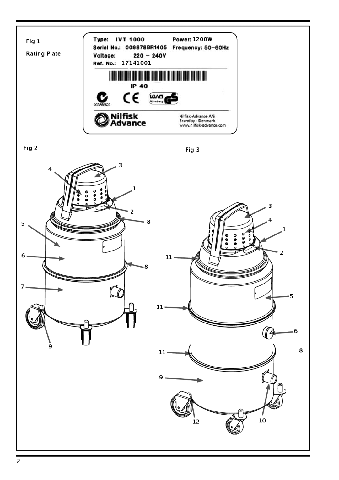 Nilfisk-Advance America IVT-1000CR, IVT 1000 CR H operating instructions Rating Plate, 1200W 17141001 