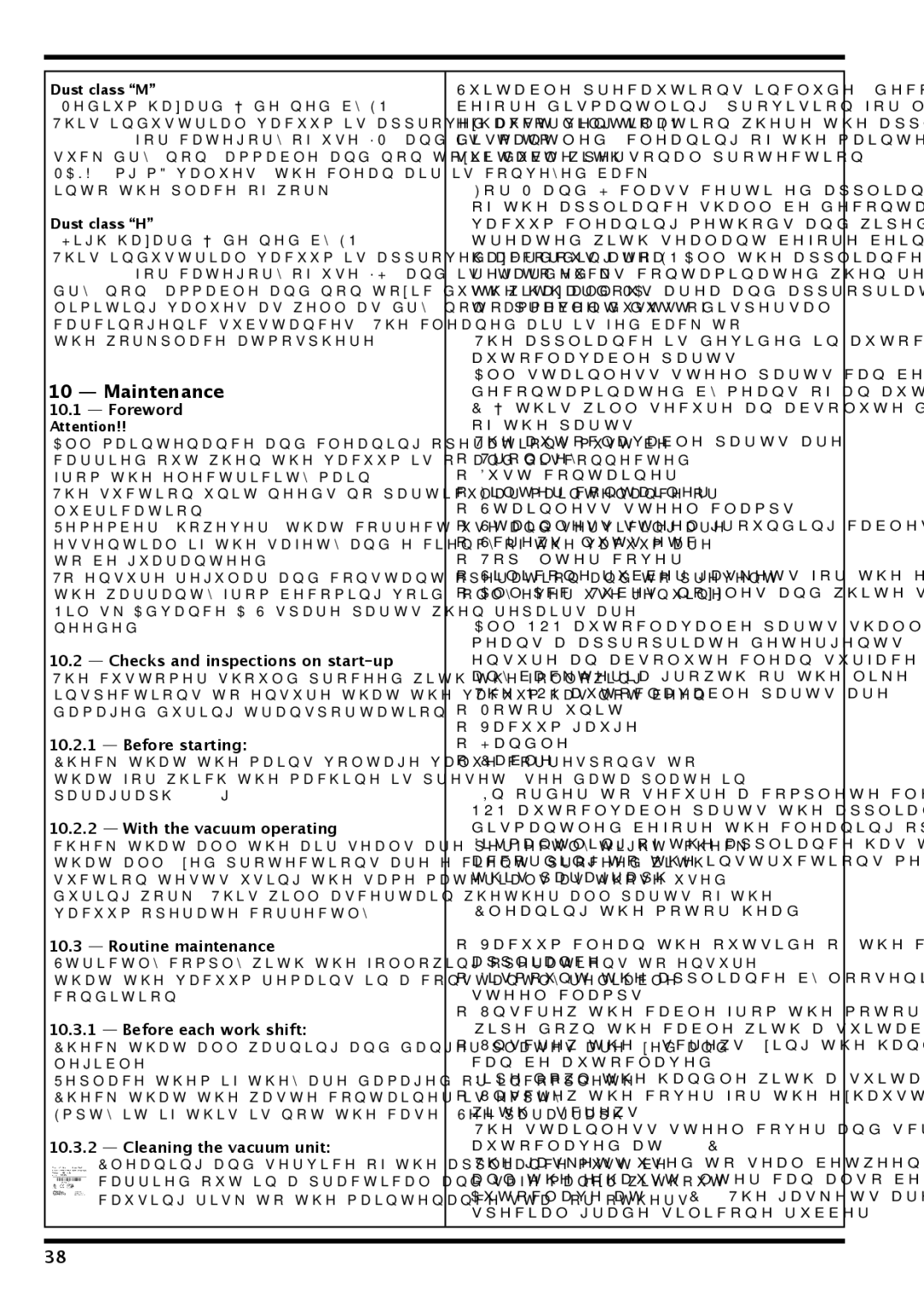 Nilfisk-Advance America IVT-1000CR, IVT 1000 CR H operating instructions Maintenance 