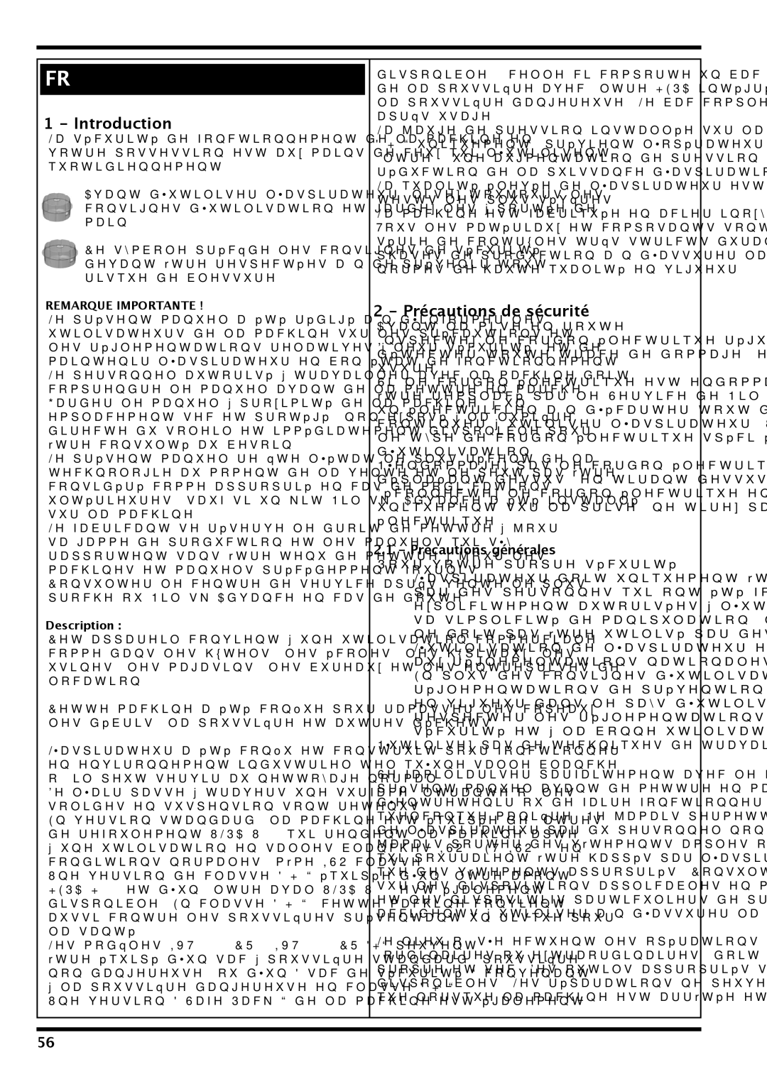 Nilfisk-Advance America IVT-1000CR, IVT 1000 CR H Précautions de sécurité, Précautions générales, Remarque Importante 