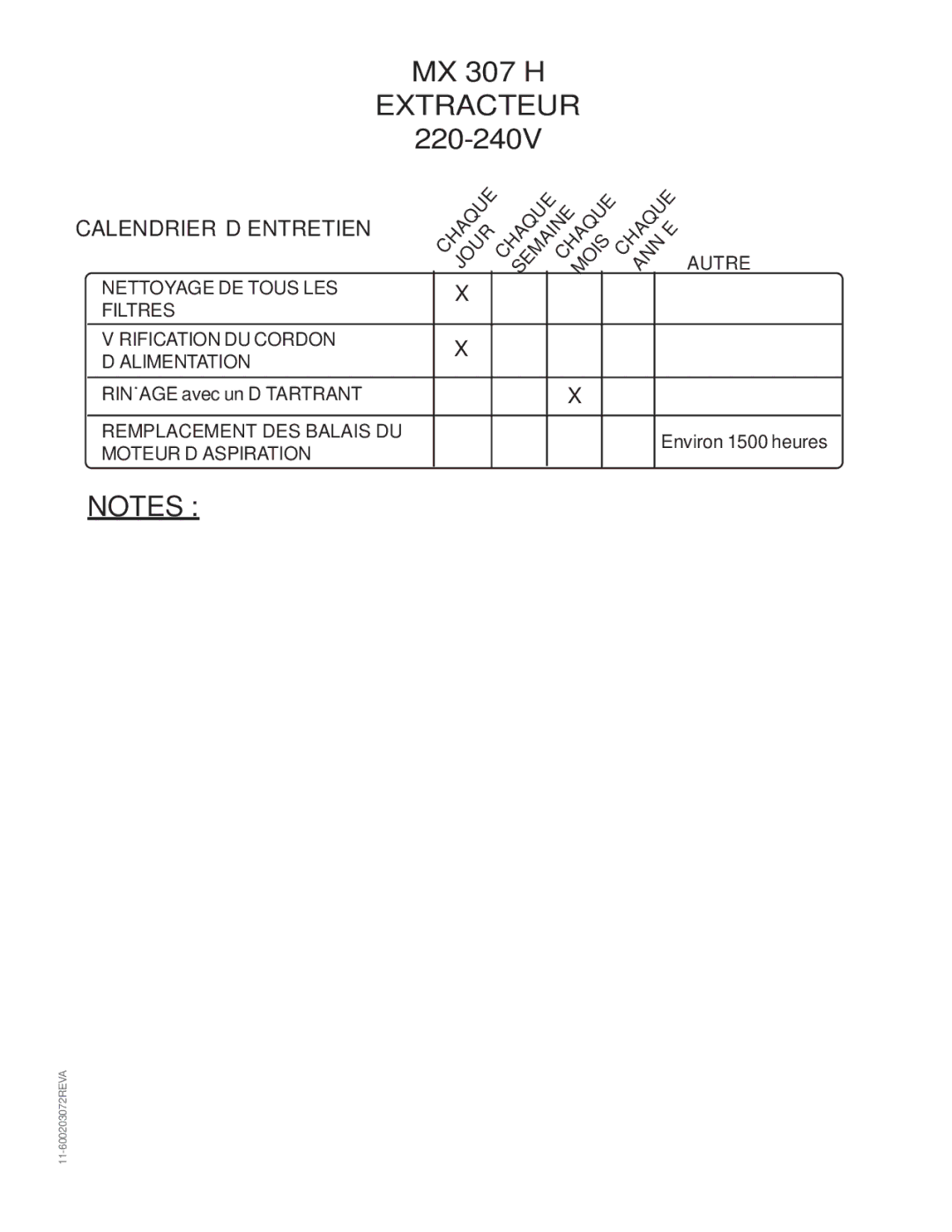 Nilfisk-Advance America MX 307 H instruction manual Extracteur, Remplacement DES Balais DU Moteur D’ASPIRATION, Autre 