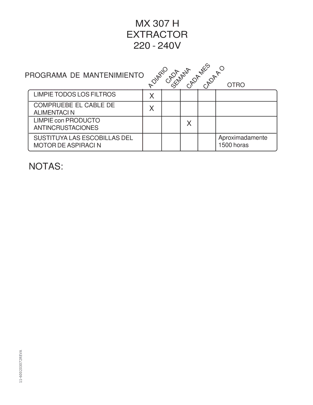 Nilfisk-Advance America MX 307 H instruction manual Programa DE Mantenimiento, Otro 