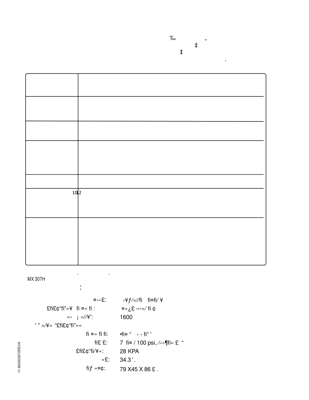 Nilfisk-Advance America MX 307 H instruction manual Технические Характеристики 