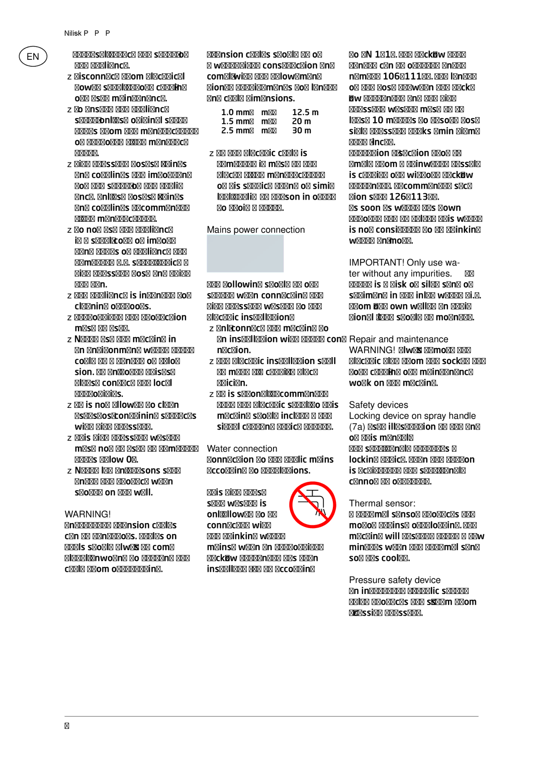 Nilfisk-Advance America P 160.2, P 130.2, P 150.2 user manual Mains power connection, Thermal sensor 