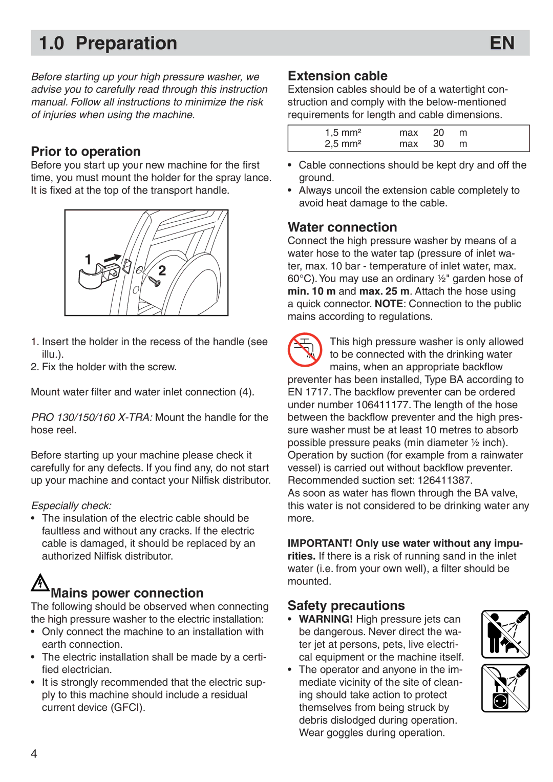 Nilfisk-Advance America P 150.1, P 130.1 user manual Preparation 