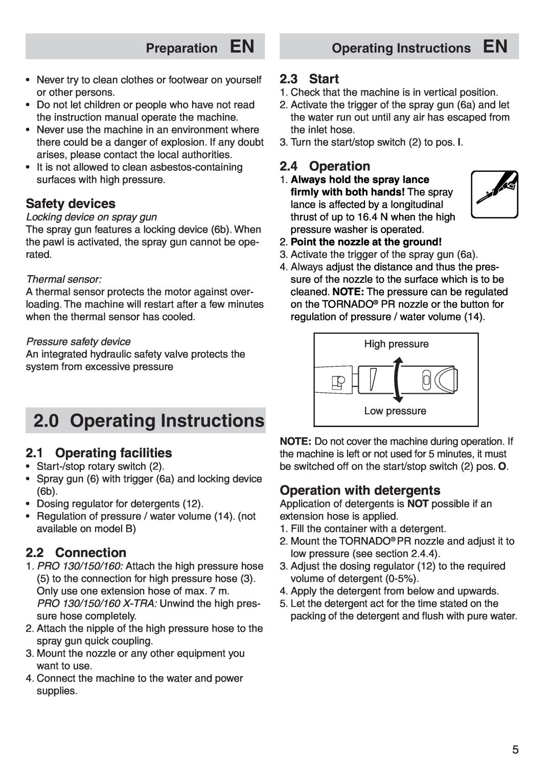 Nilfisk-Advance America P 130.1 2.0Operating Instructions, Preparation EN, Safety devices, 2.1Operating facilities 