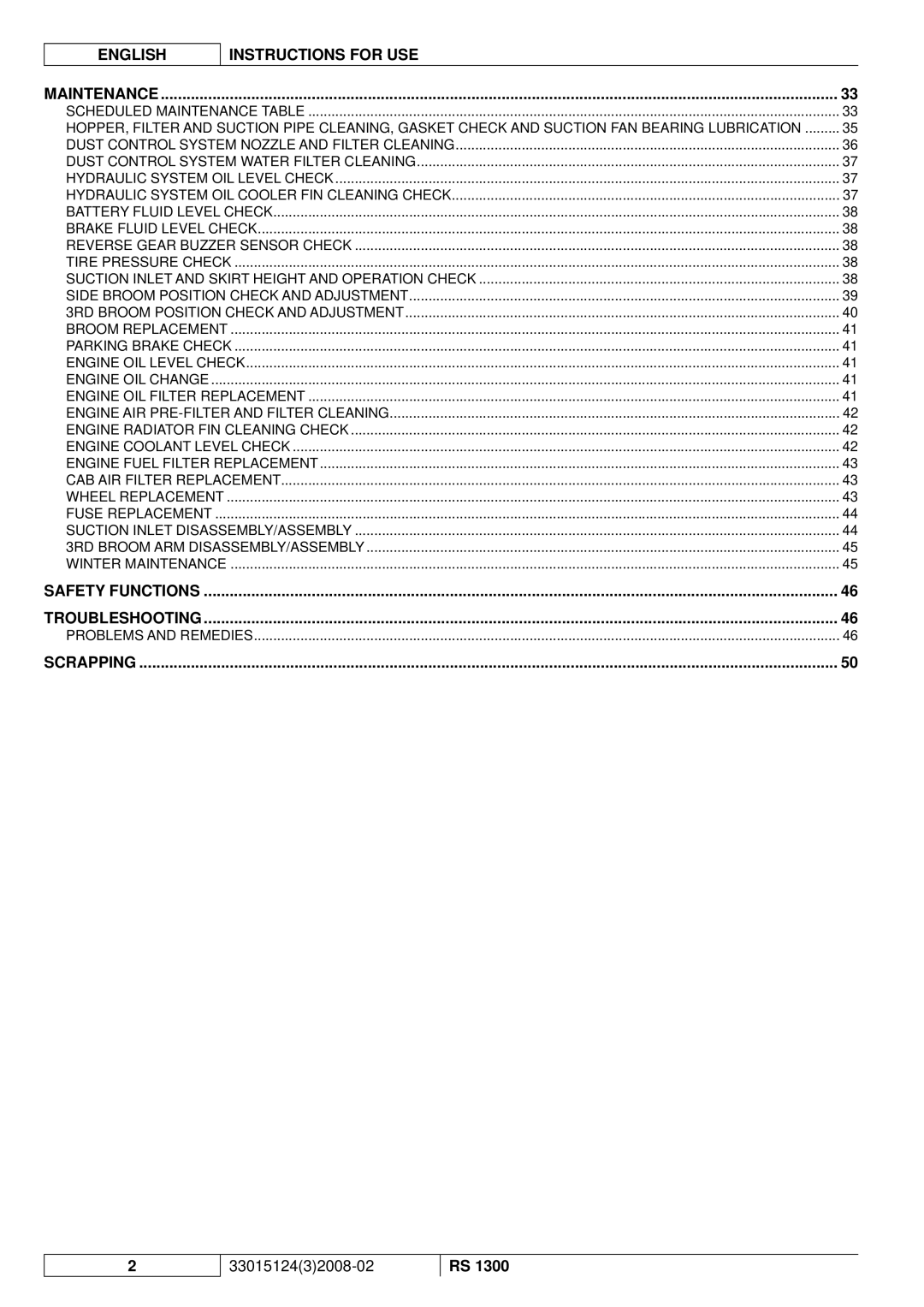 Nilfisk-Advance America RS 1300 manual English Instructions for USE 