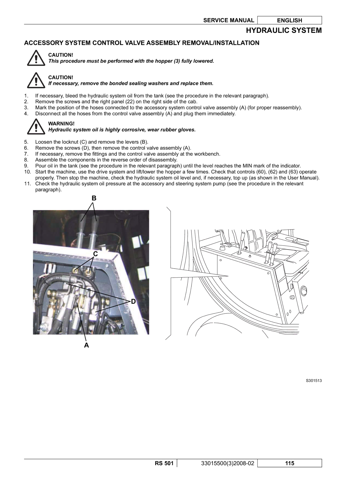 Nilfisk-Advance America RS 501 service manual Accessory System Control Valve Assembly REMOVAL/INSTALLATION 