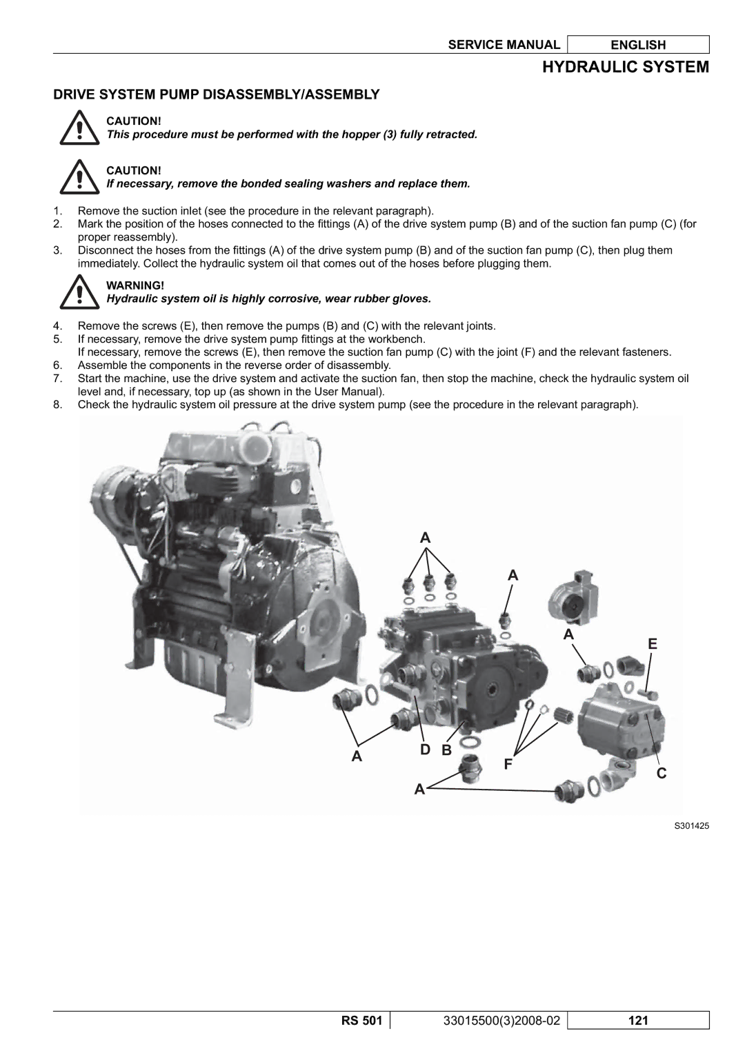 Nilfisk-Advance America RS 501 service manual Drive System Pump DISASSEMBLY/ASSEMBLY 