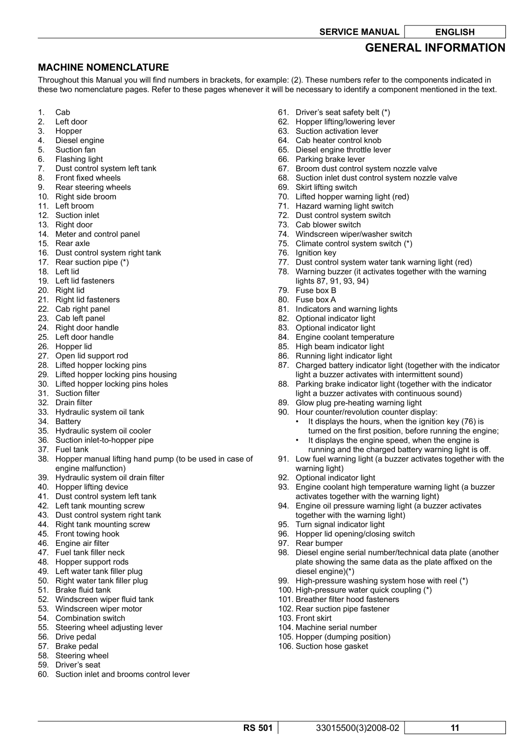 Nilfisk-Advance America RS 501 service manual Machine Nomenclature 