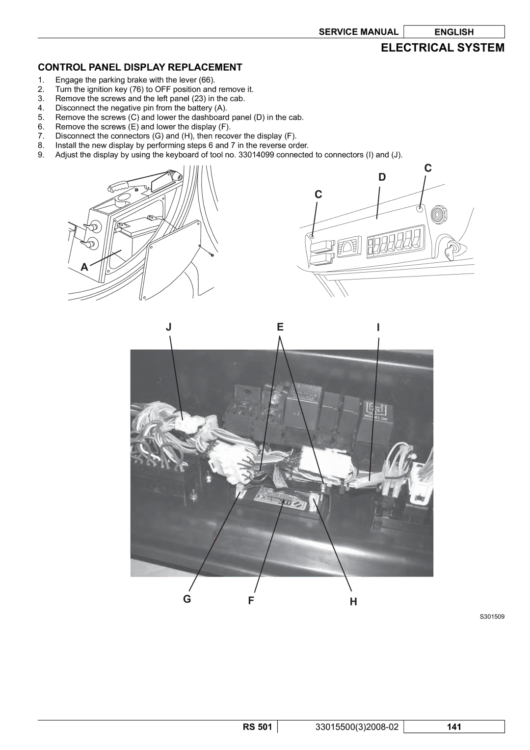 Nilfisk-Advance America RS 501 service manual Control Panel Display Replacement 