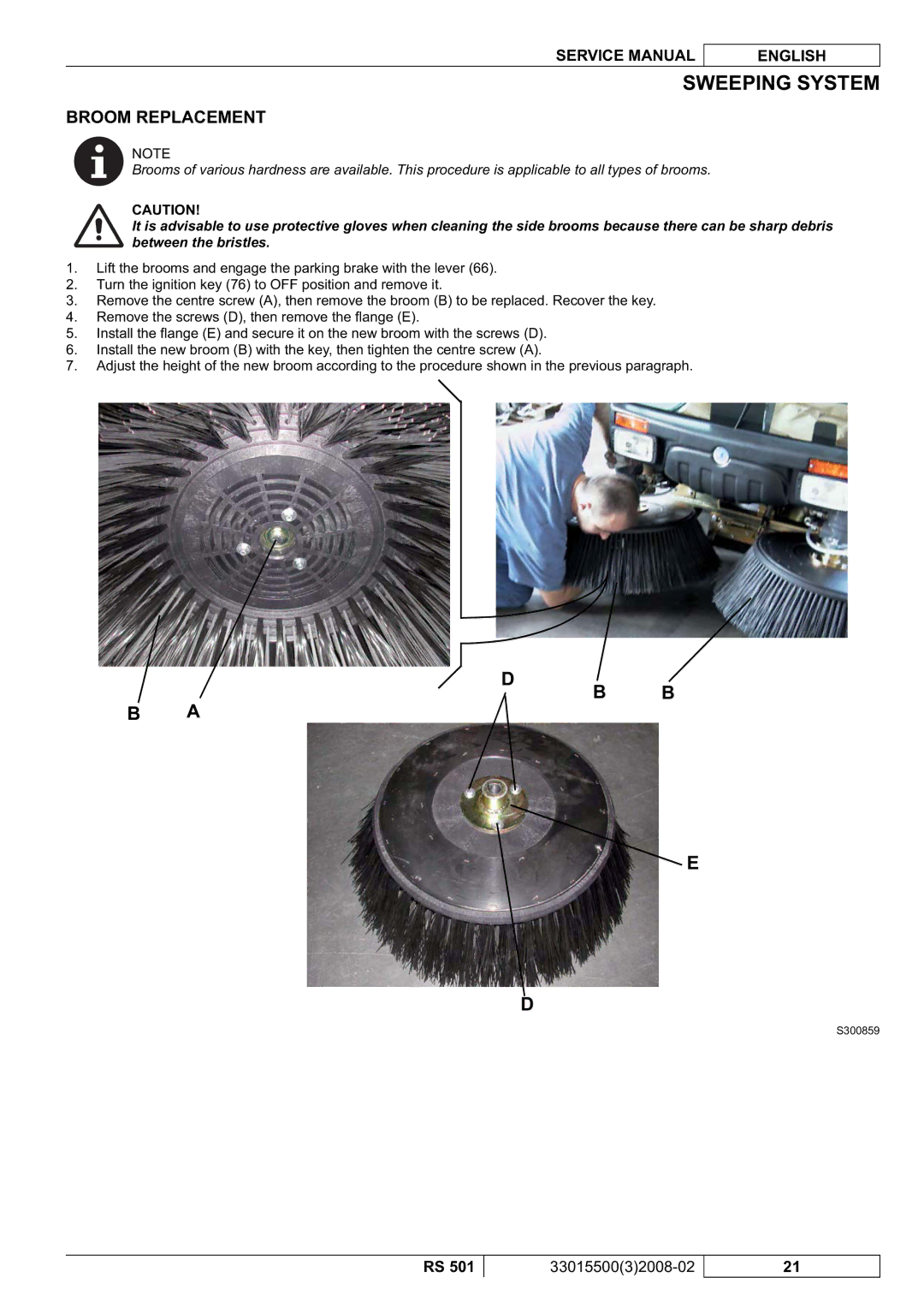 Nilfisk-Advance America RS 501 service manual Broom Replacement 