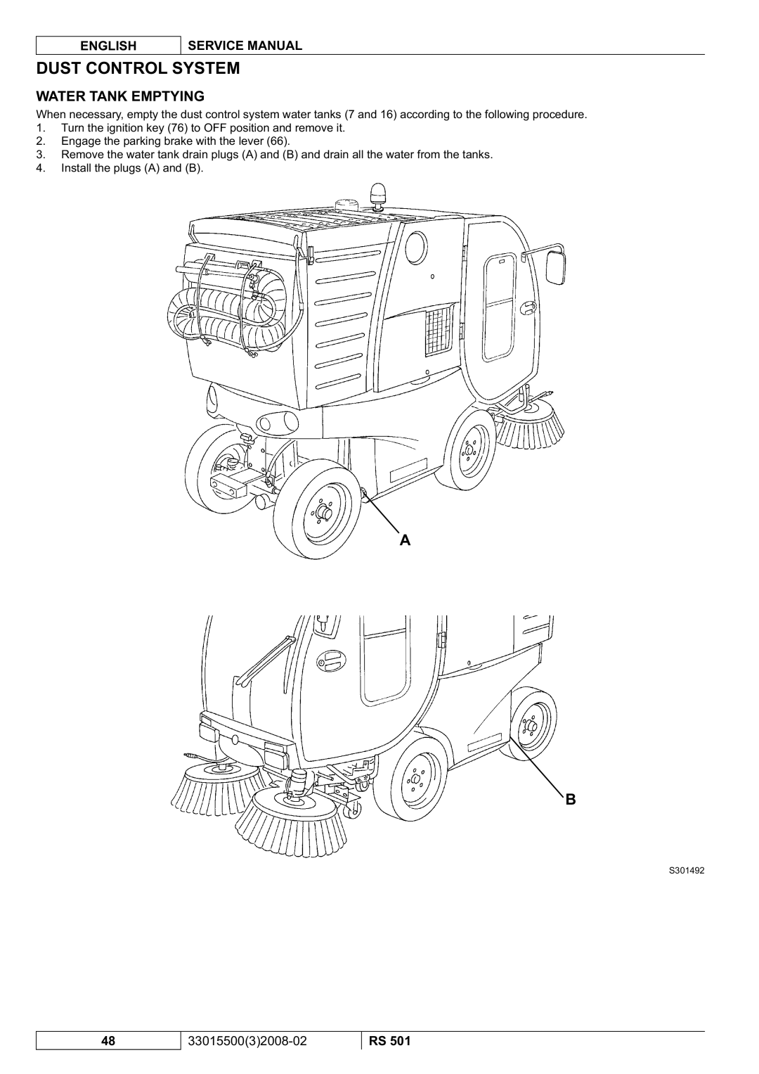 Nilfisk-Advance America RS 501 service manual Water Tank Emptying 