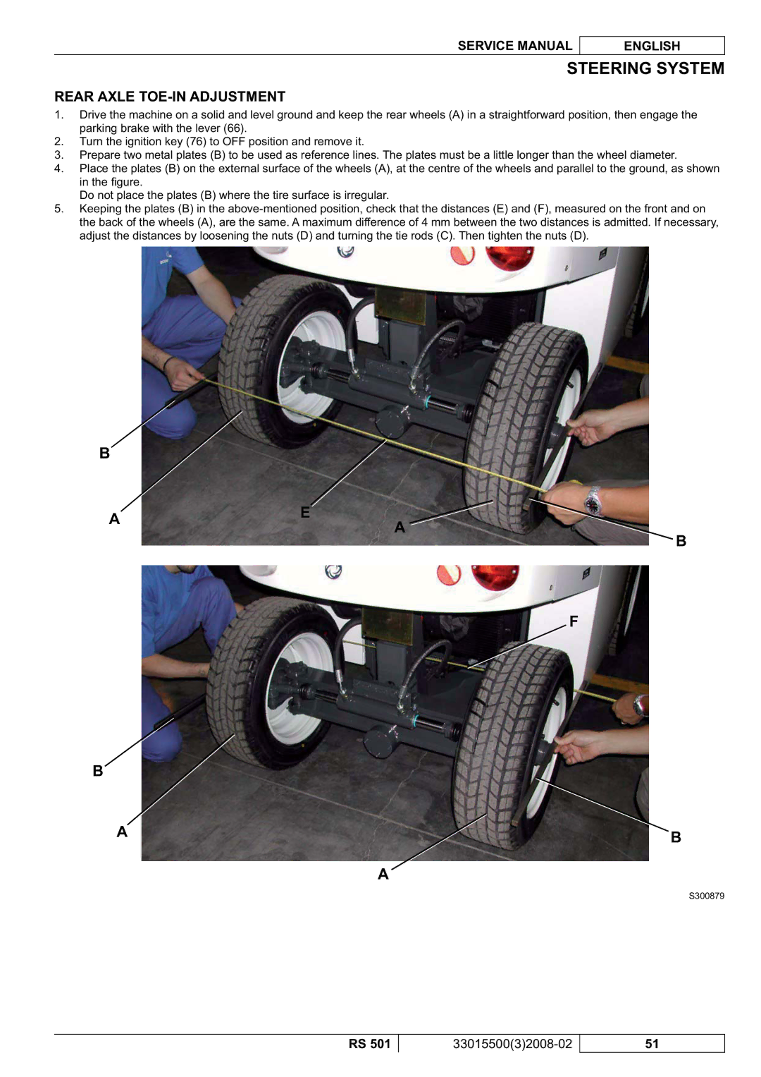 Nilfisk-Advance America RS 501 service manual Rear Axle TOE-IN Adjustment 