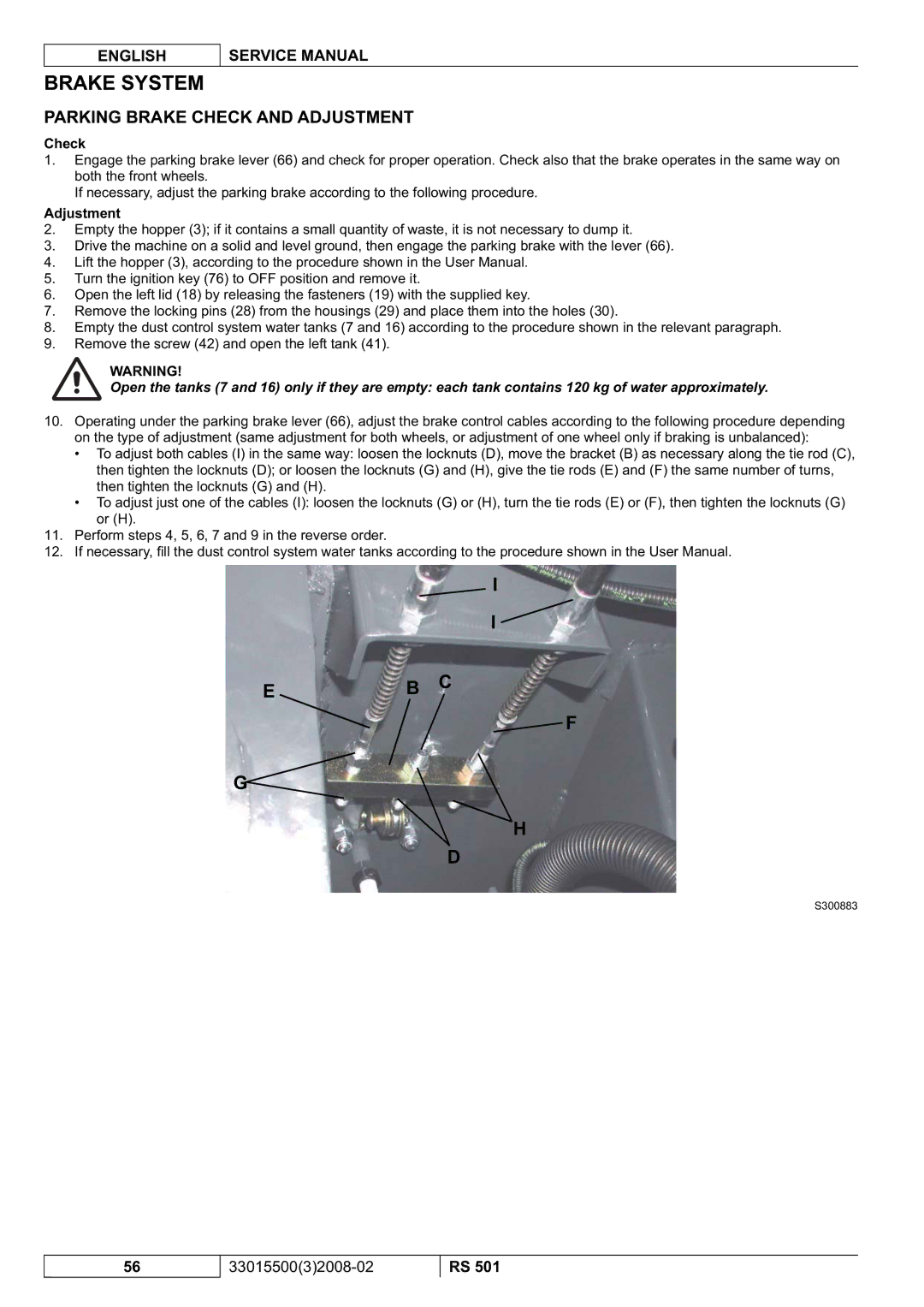 Nilfisk-Advance America RS 501 service manual Parking Brake Check and Adjustment 