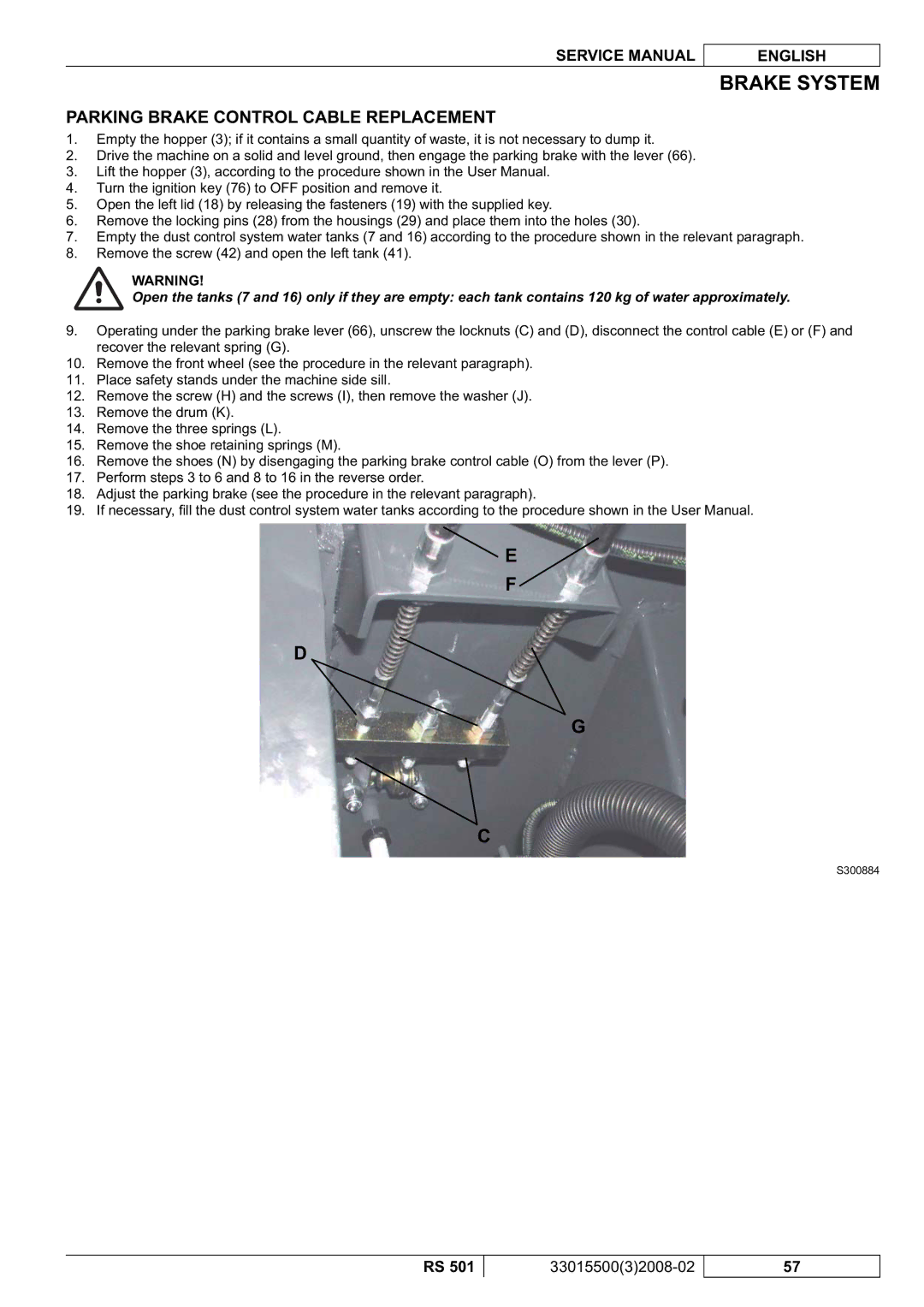 Nilfisk-Advance America RS 501 service manual Parking Brake Control Cable Replacement 