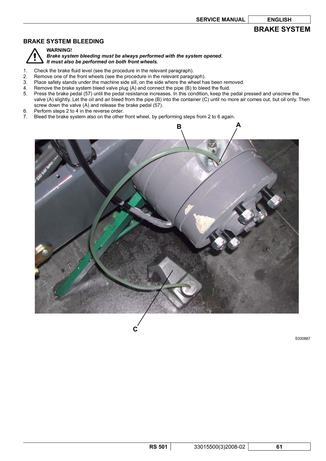 Nilfisk-Advance America RS 501 service manual Brake System Bleeding 