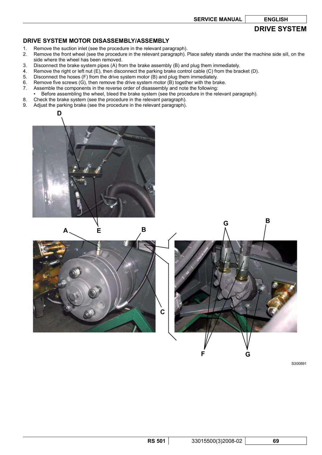 Nilfisk-Advance America RS 501 service manual Drive System Motor DISASSEMBLY/ASSEMBLY 