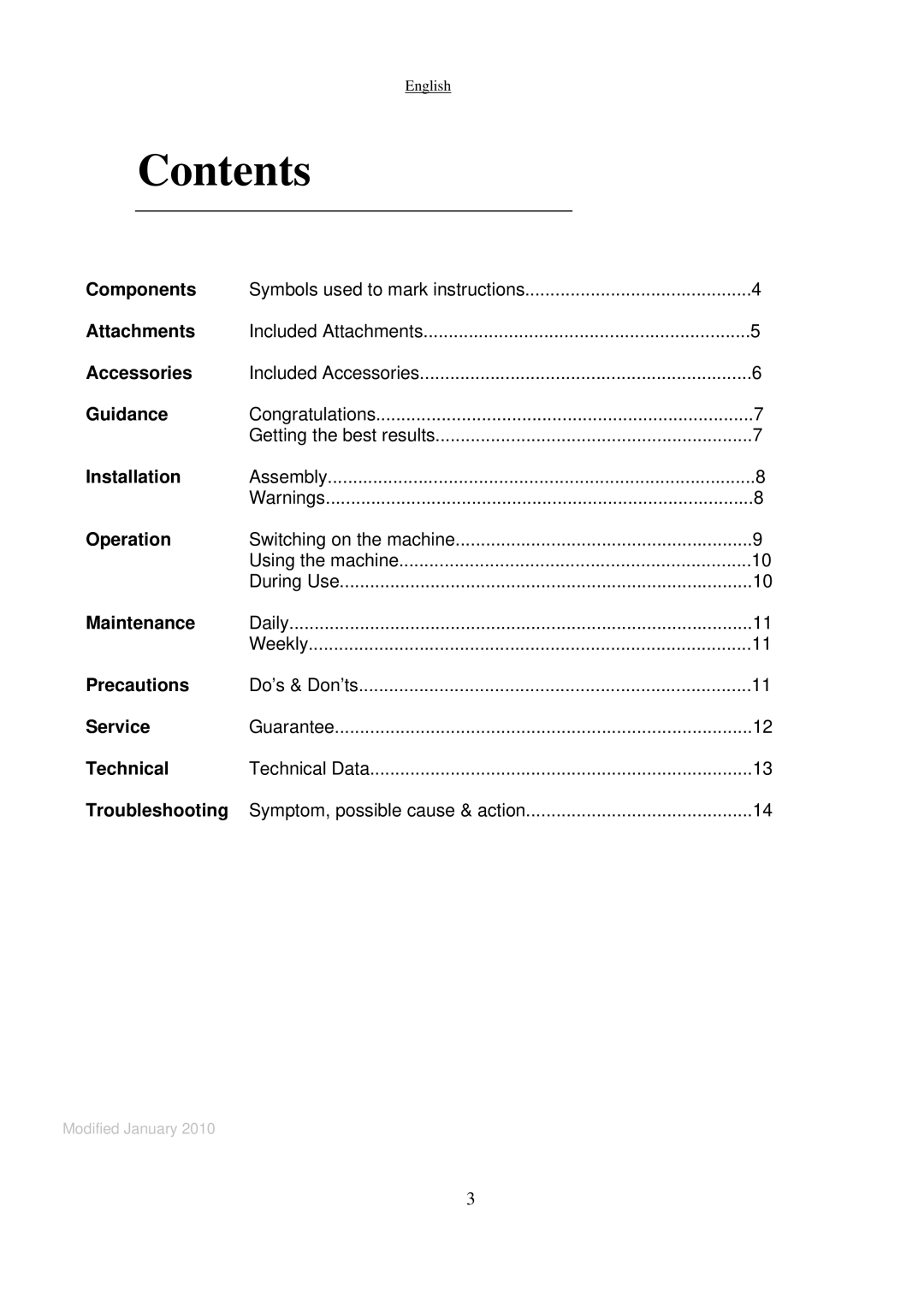 Nilfisk-Advance America SDV 4500 manual Contents 