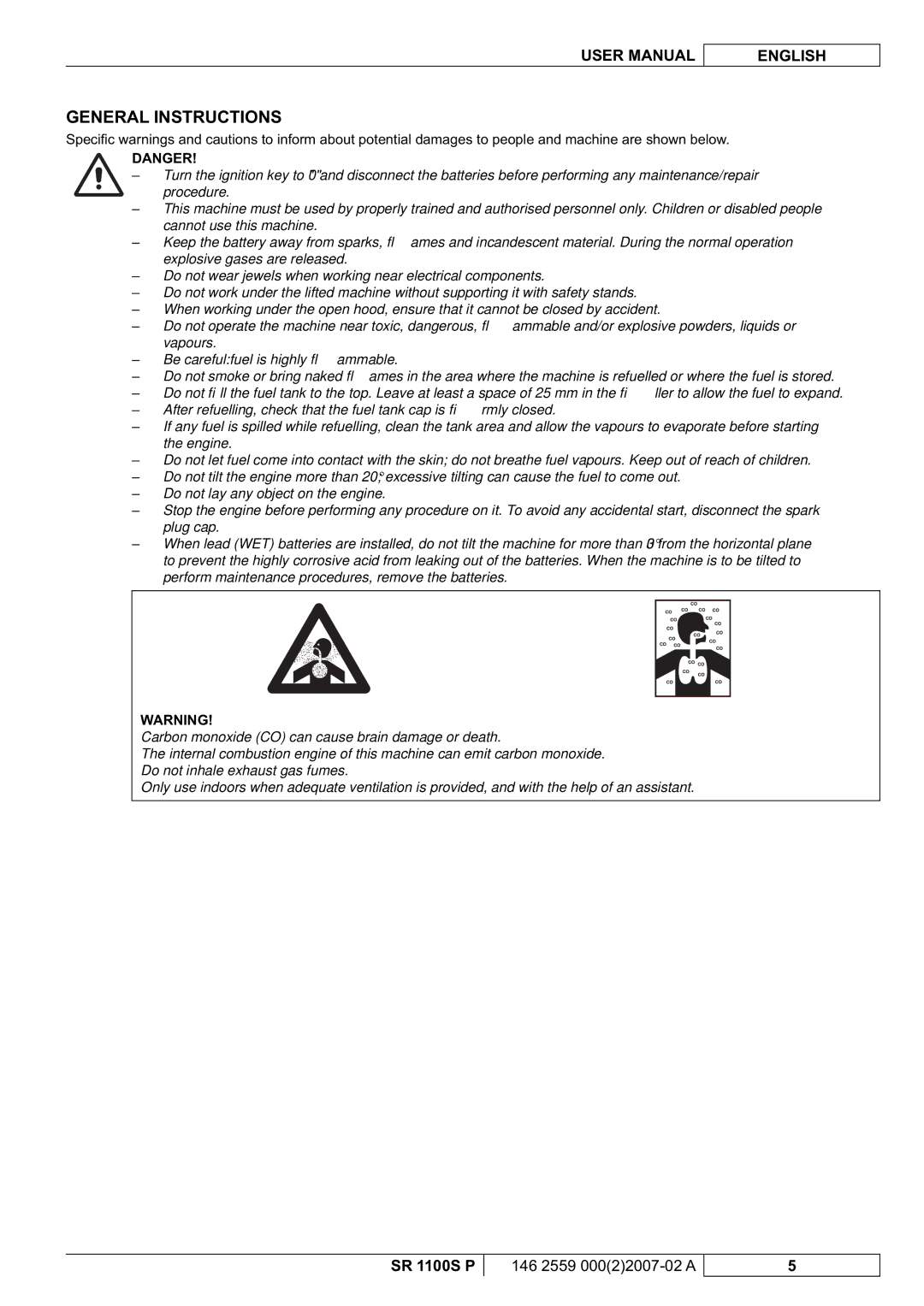 Nilfisk-Advance America SR 1100S manuel dutilisation General Instructions 