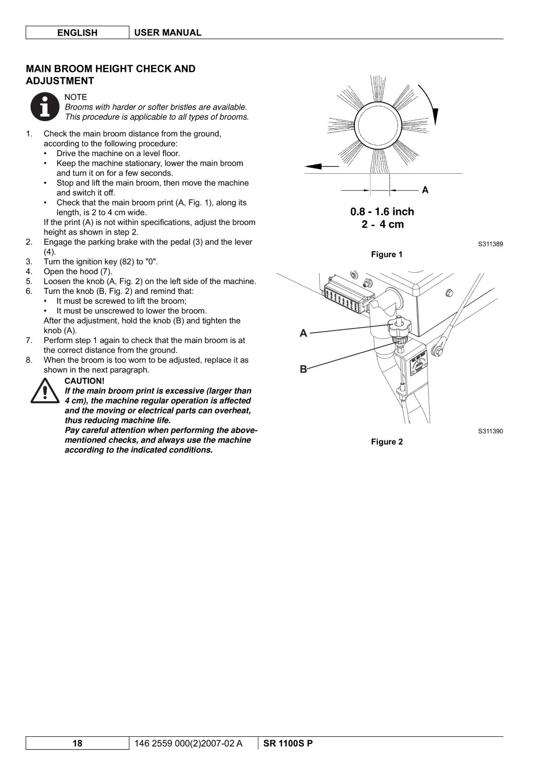 Nilfisk-Advance America SR 1100S manuel dutilisation Main Broom Height Check Adjustment 