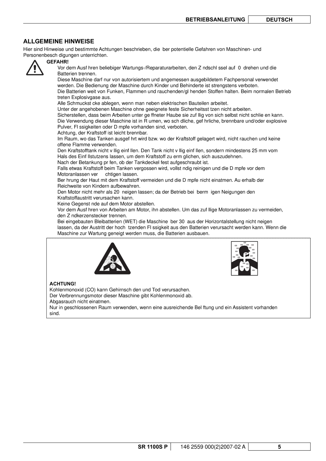 Nilfisk-Advance America SR 1100S manuel dutilisation Allgemeine Hinweise 