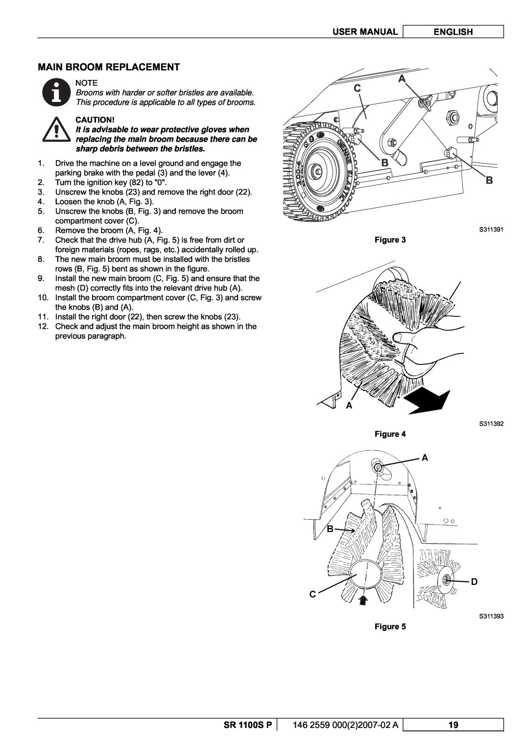 Nilfisk-Advance America Main Broom Replacement, User Manual, English, SR 1100S P, 146 2559 00022007-02A, Figure 