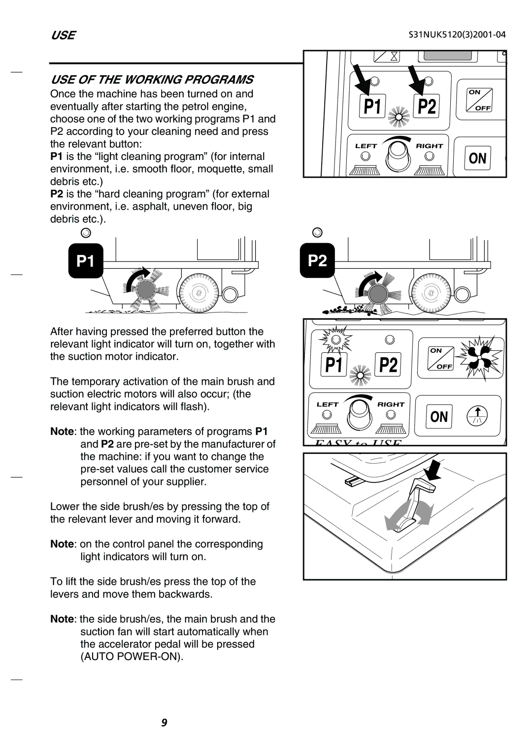 Nilfisk-Advance America SR 1100 P/B, SR 5120 P/B, SR 1200 P/B, SR 5110 P/B manual USE USE of the Working Programs 