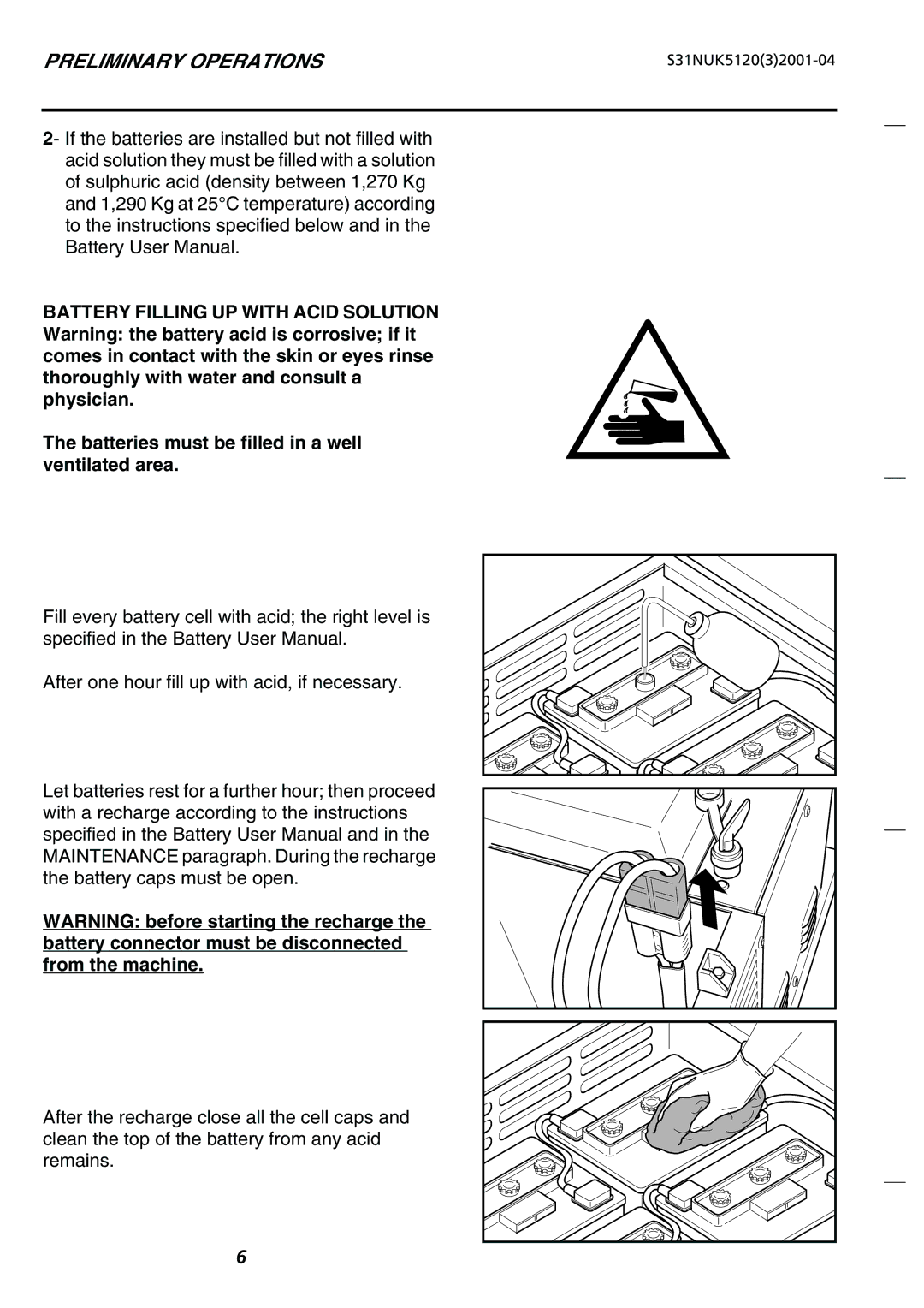 Nilfisk-Advance America SR 5120 P/B, SR 1200 P/B, SR 5110 P/B, SR 1100 P/B manual Preliminary Operations 