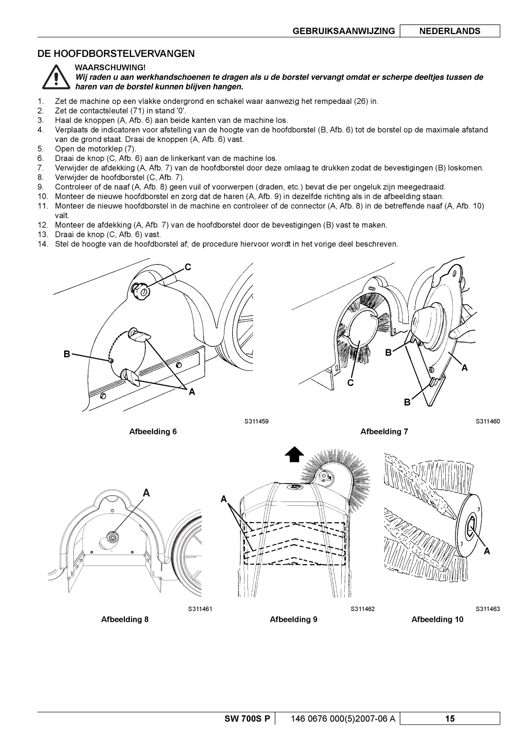 Nilfisk-Advance America SW 700S P manuel dutilisation DE Hoofdborstelvervangen 