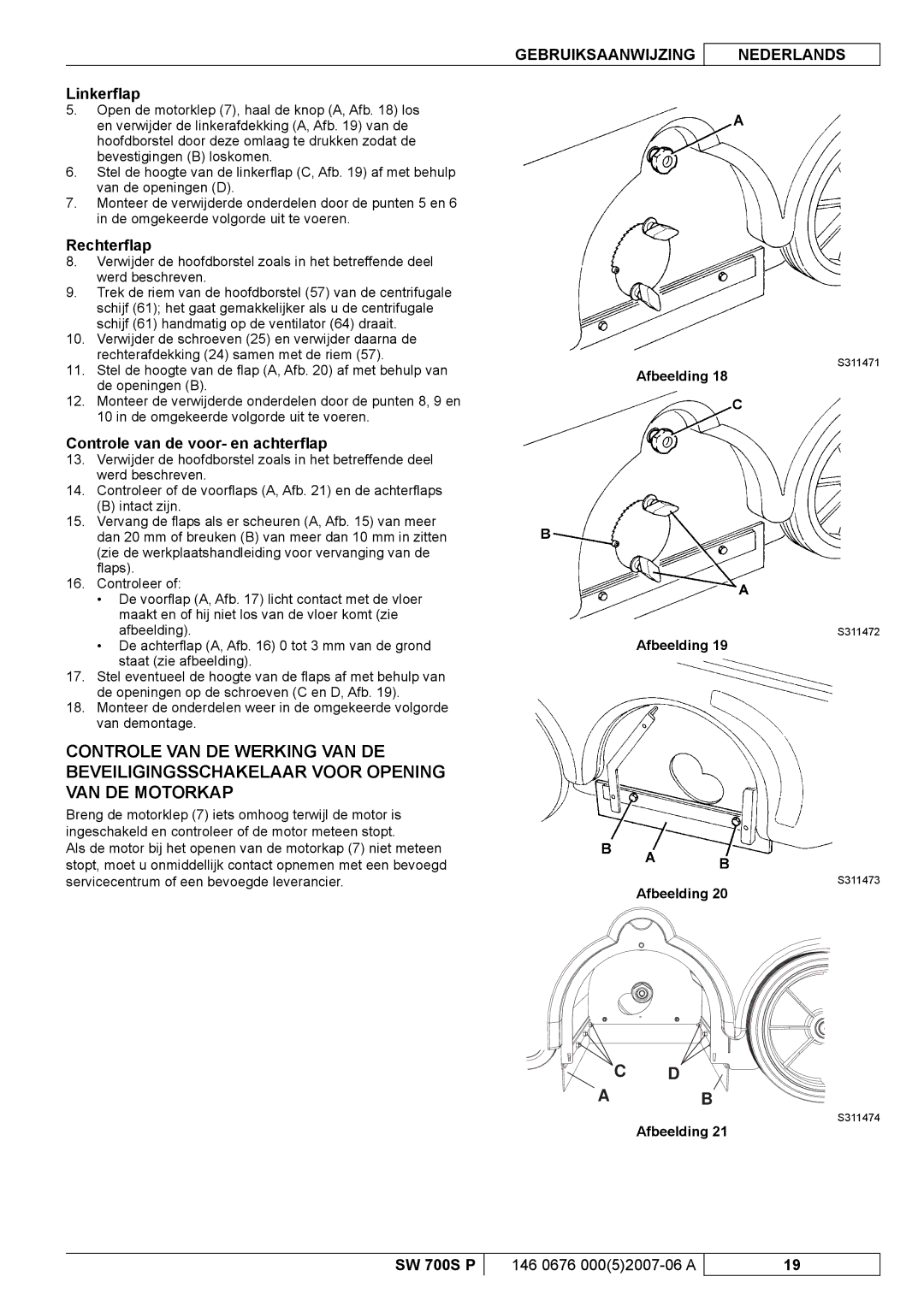 Nilfisk-Advance America SW 700S P manuel dutilisation Linkerﬂap, Rechterﬂap, Controle van de voor- en achterﬂap 