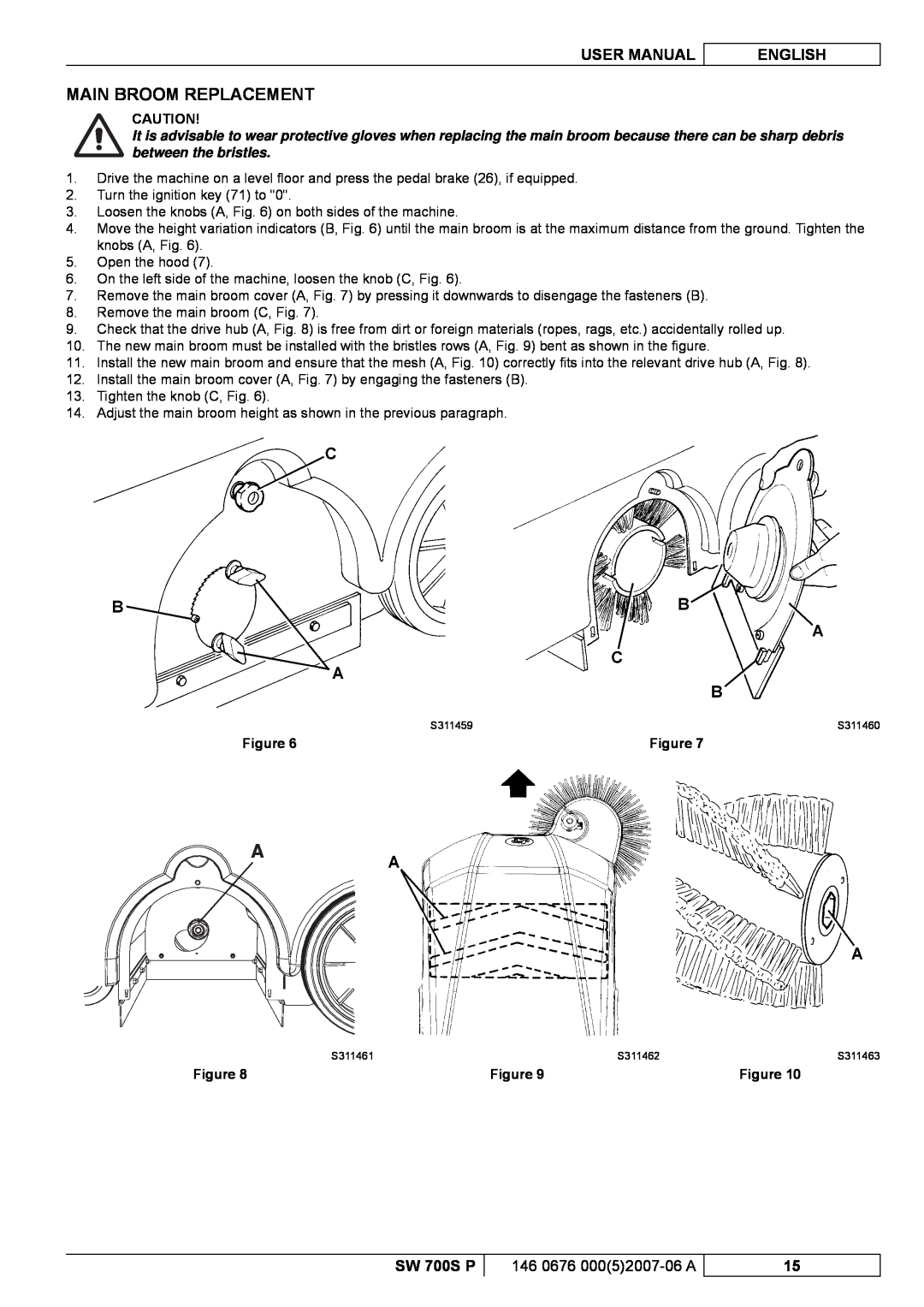 Nilfisk-Advance America SW 700S P Main Broom Replacement, User Manual, English, 146 0676 00052007-06A, Figure 