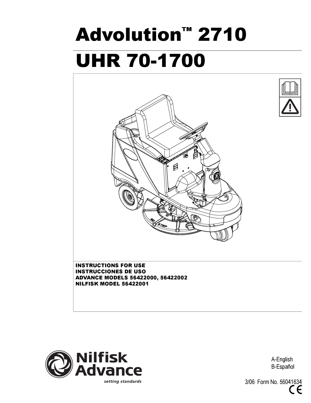 Nilfisk-Advance America UHR 70-1700, 56422001, 56422002 manual Advolution 2710 UHR, Advance Models 56422000 