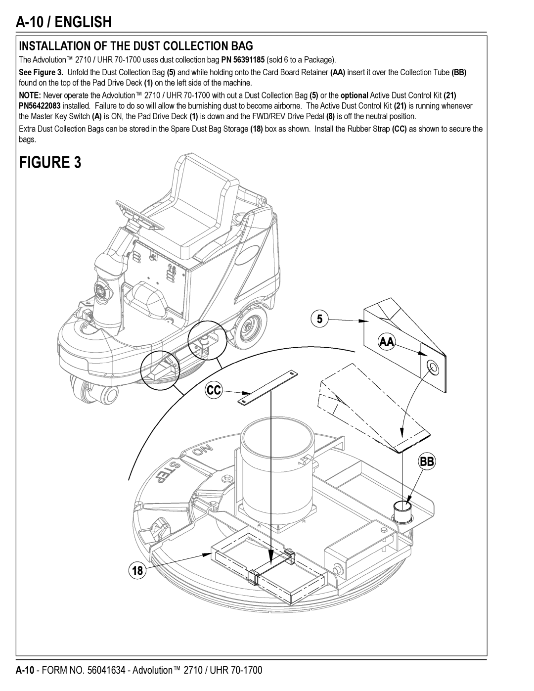 Nilfisk-Advance America UHR 70-1700, 56422000, 2710, 56422001, 56422002 10 / English, Installation of the Dust Collection BAG 