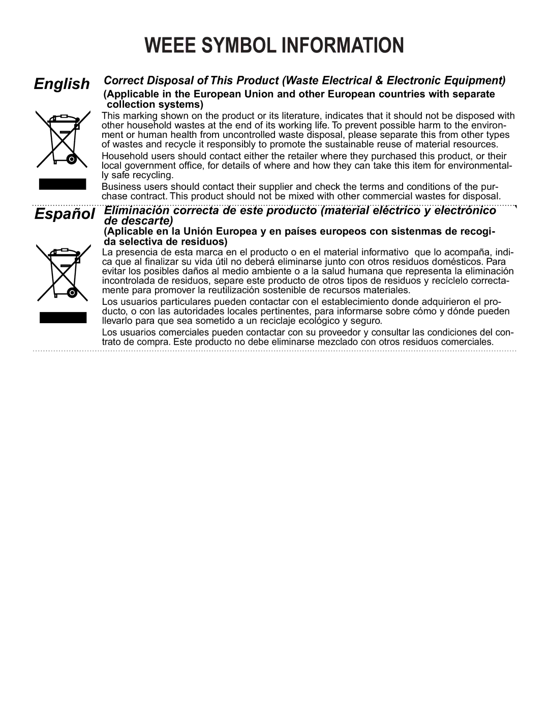 Nilfisk-Advance America 2710, UHR 70-1700, 56422000, 56422001, 56422002 manual Weee Symbol Information 