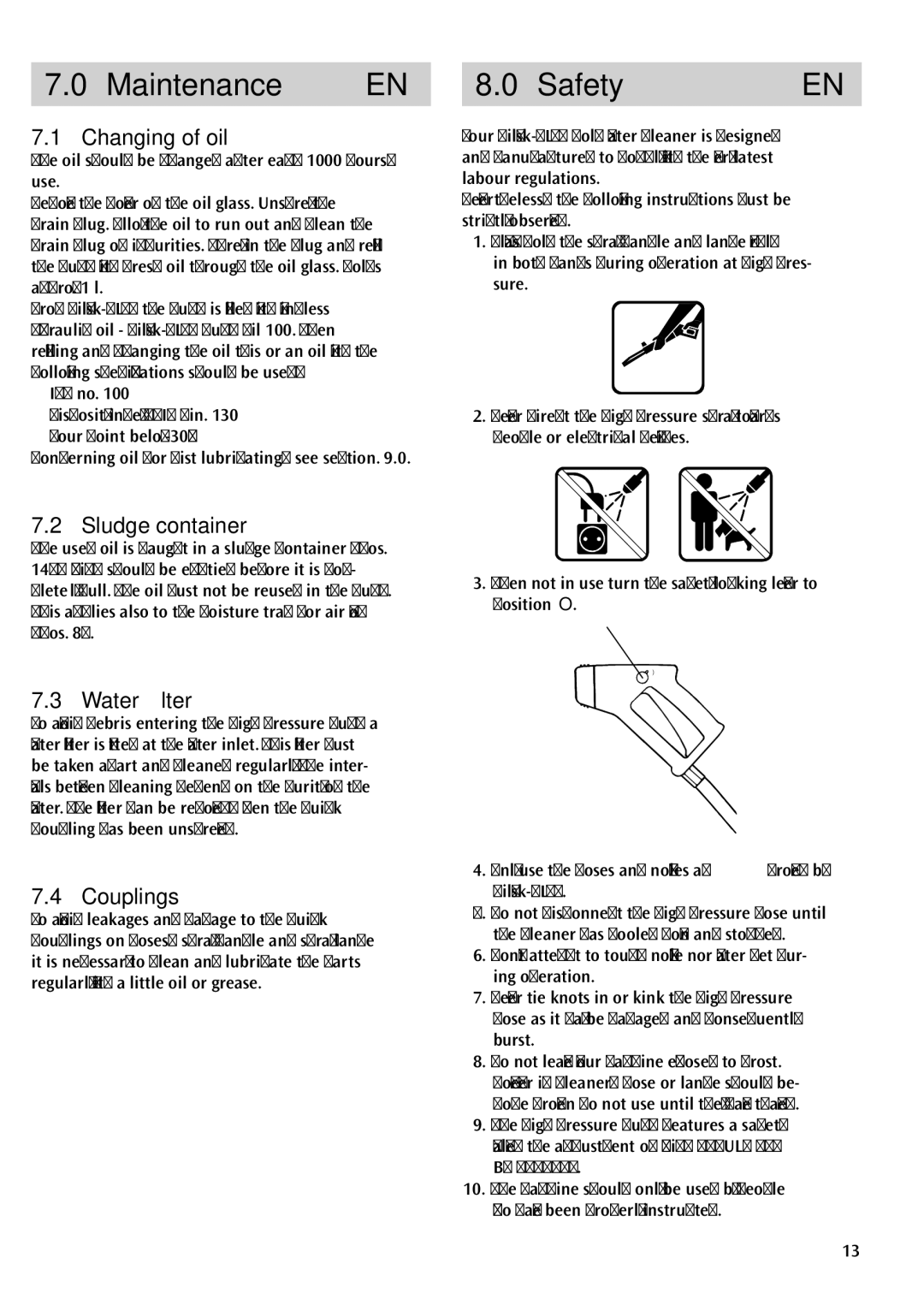 Nilfisk-ALTO 03KLU user manual Maintenance EN, Safety 