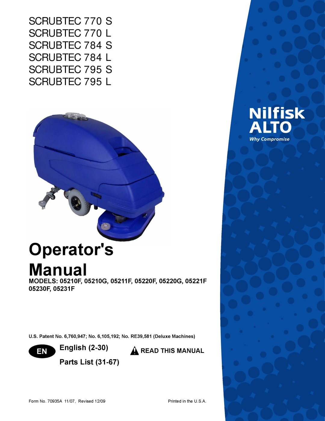 Nilfisk-ALTO 05211F, 05220G, 05230F, 05231F, 05221F, 05220F, 05210G, 05210F manual Operators Manual, Read this Manual 