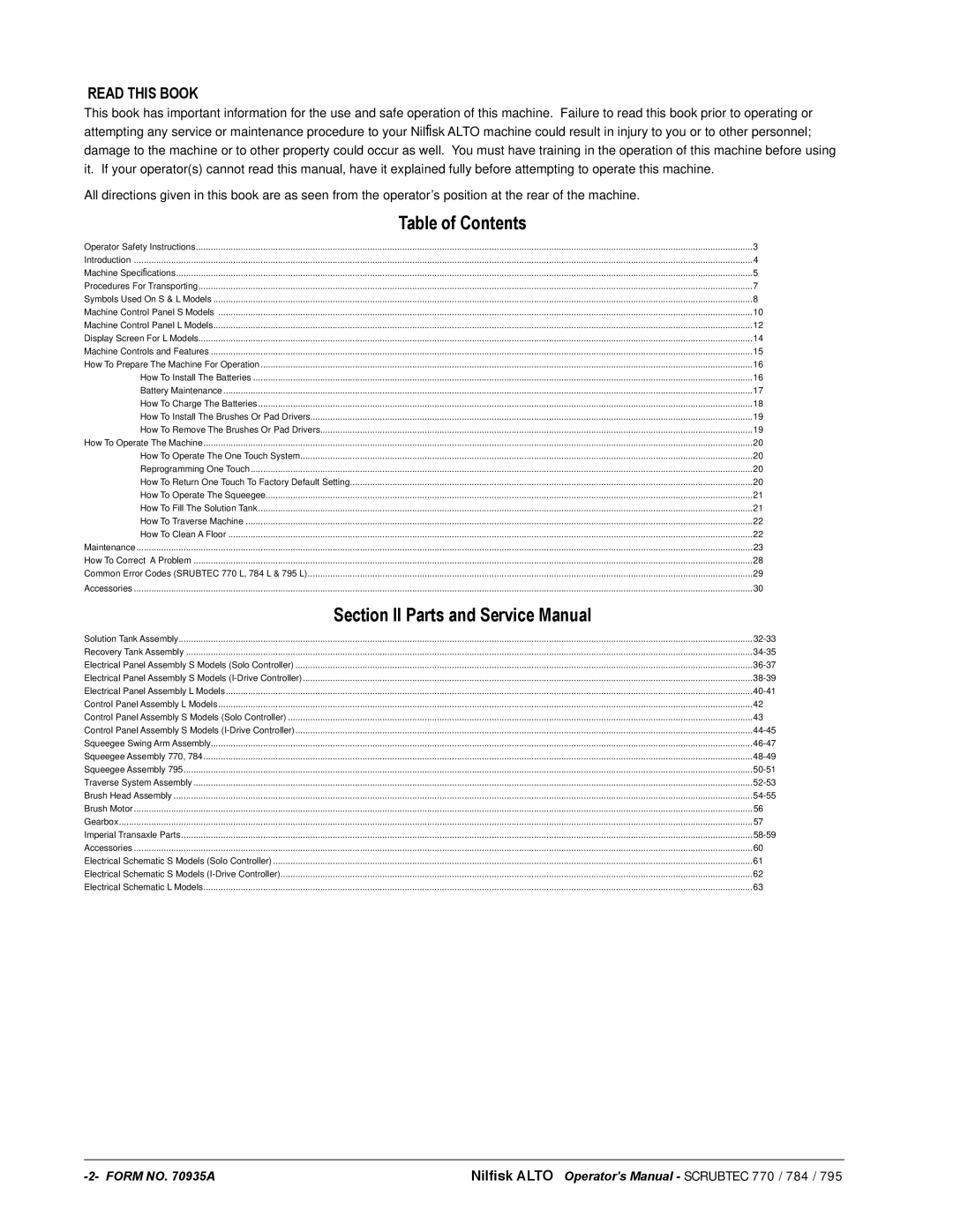 Nilfisk-ALTO 05230F, 05220G, 05211F, 05231F, 05221F, 05220F, 05210G, 05210F manual Table of Contents 