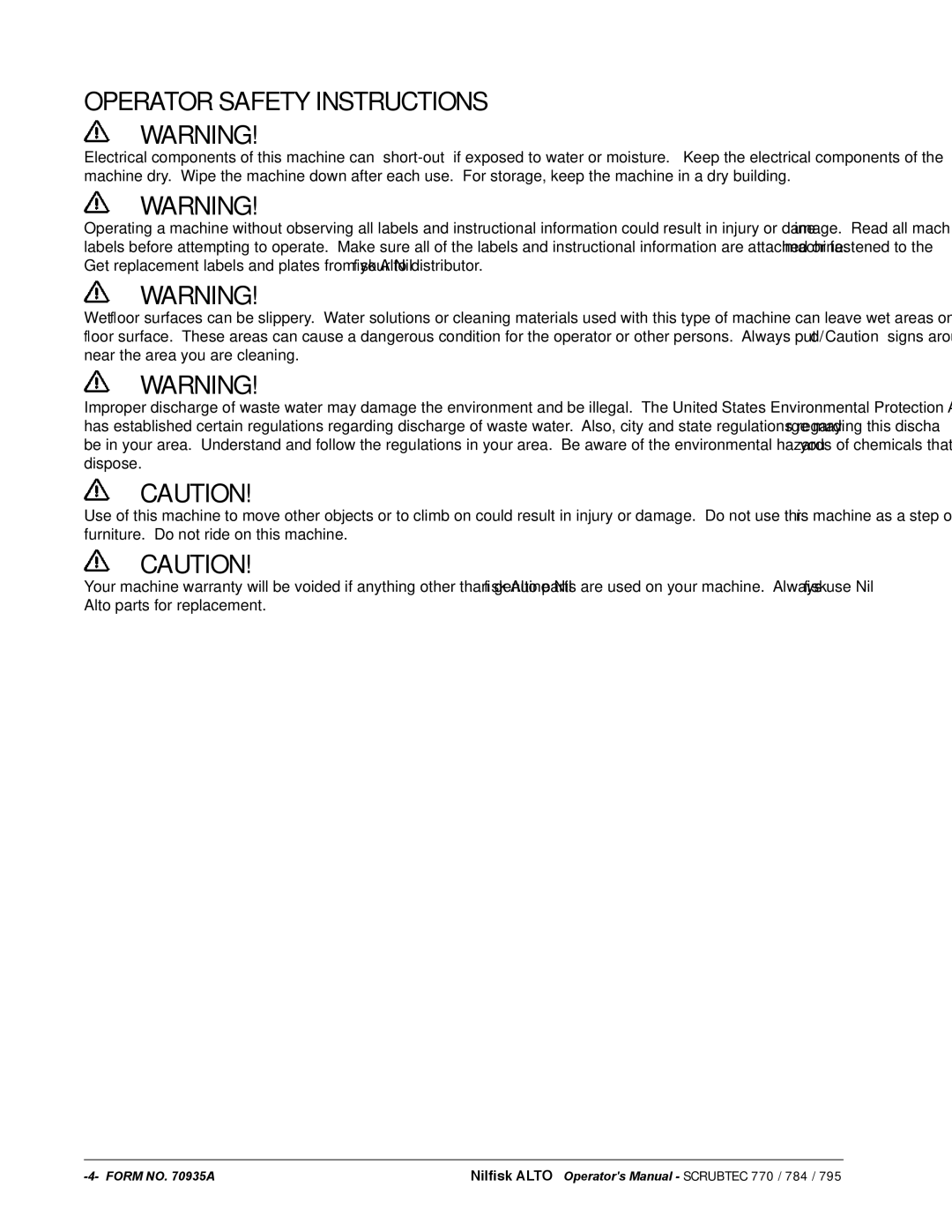 Nilfisk-ALTO 05221F, 05220G, 05211F, 05230F, 05231F, 05220F, 05210G, 05210F manual Operator Safety Instructions 