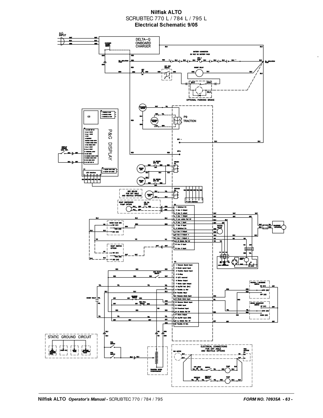 Nilfisk-ALTO 05210F, 05220G, 05211F, 05230F, 05231F, 05221F, 05220F Scrubtec 770 L / 784 L / 795 L, Electrical Schematic 9/05 