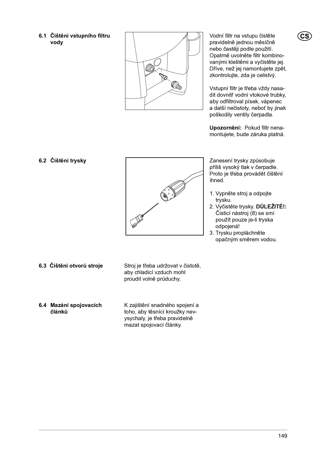 Nilfisk-ALTO 1-20 XT manual Mazání spojovacích, Článků 