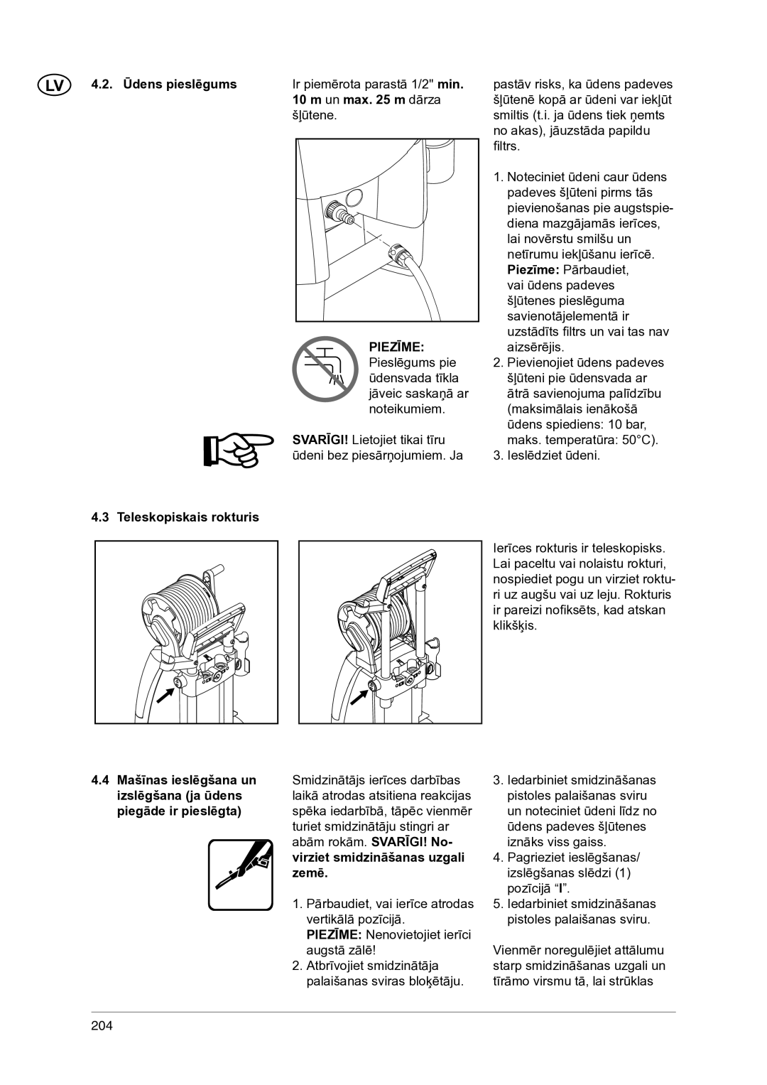 Nilfisk-ALTO 1-20 XT manual Ūdens pieslēgums, Un max m dārza, Piezīme 