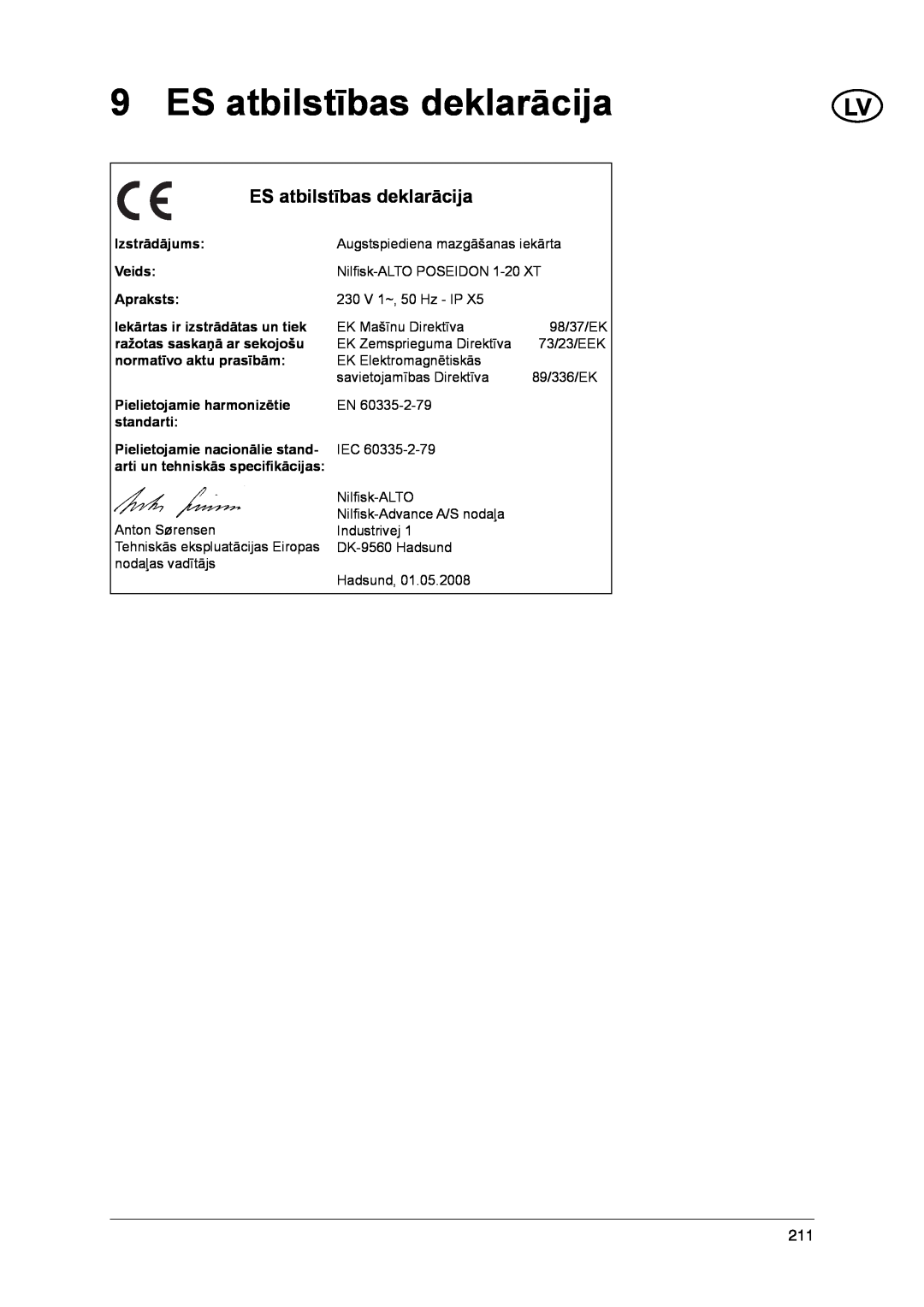 Nilfisk-ALTO 1-20 XT manual ES atbilstības deklarācija 
