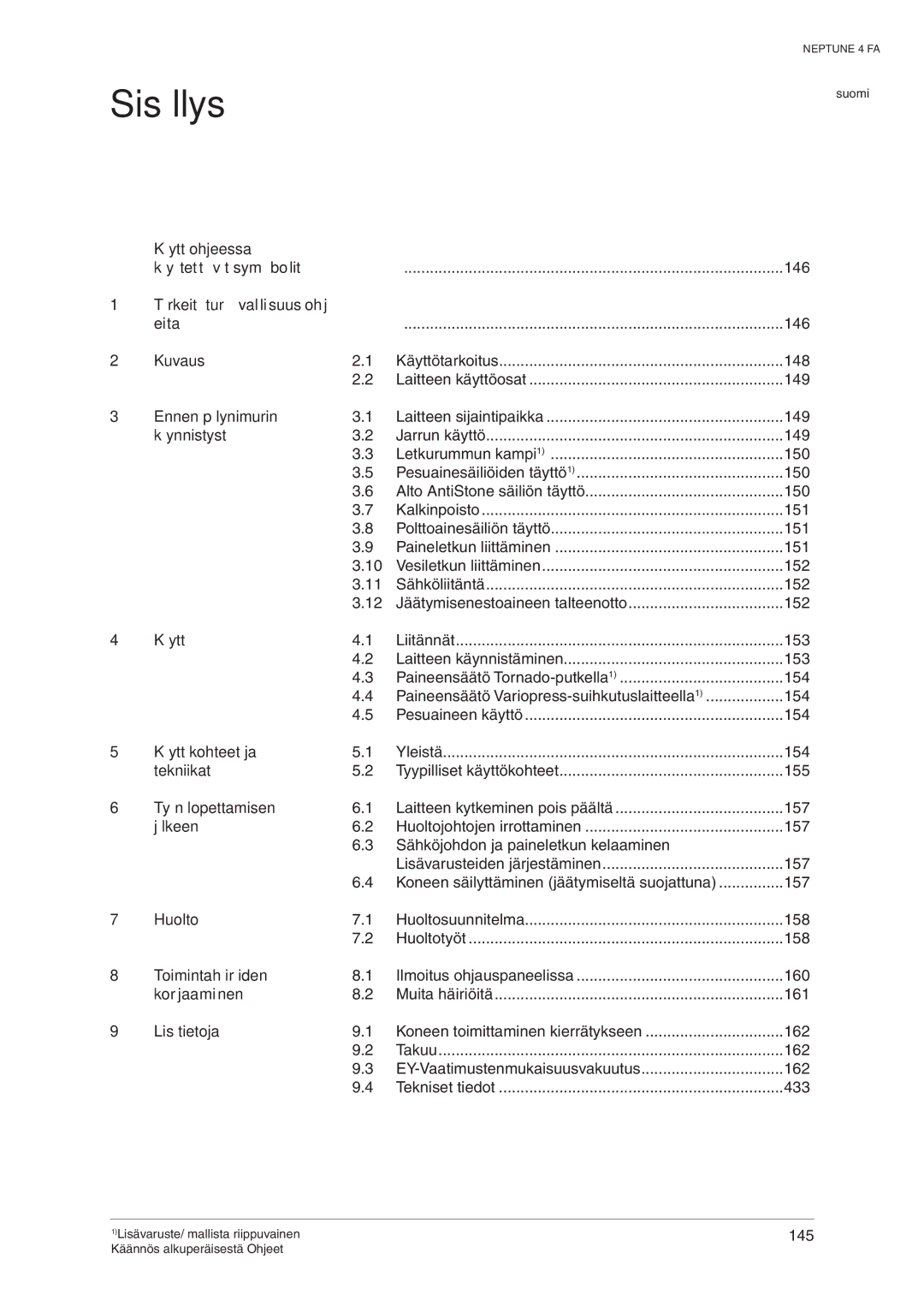 Nilfisk-ALTO 107140469 D manual Sisällys 