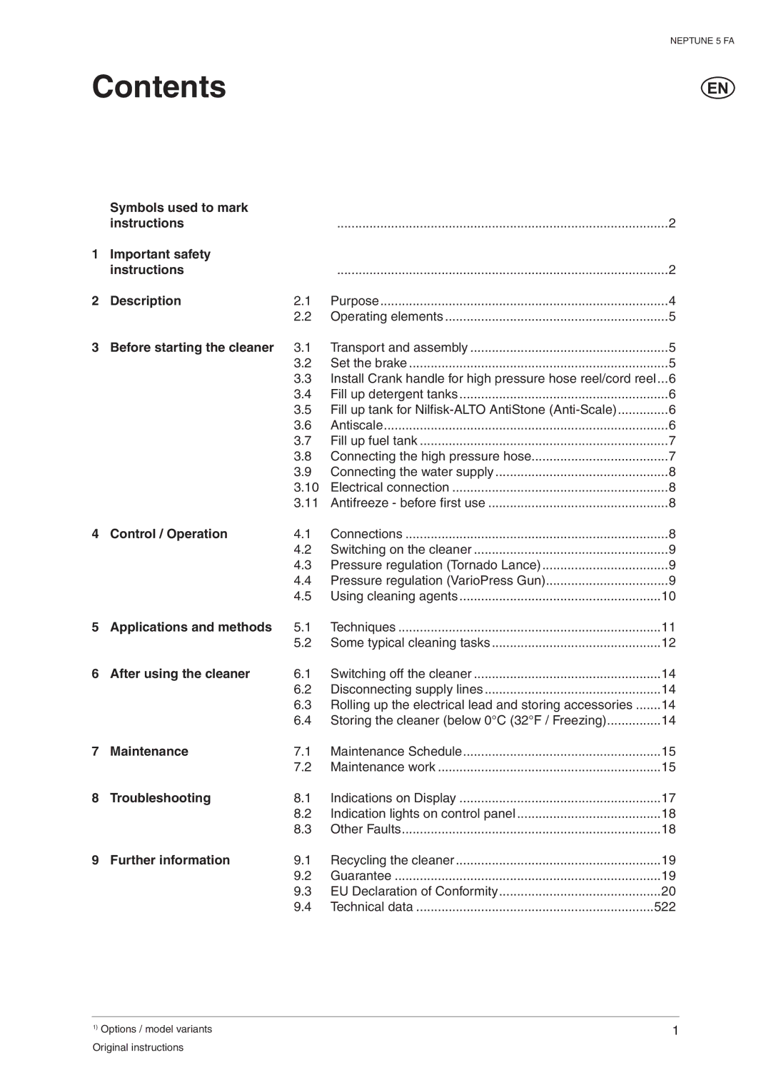 Nilfisk-ALTO 107400337 C operating instructions Contents 