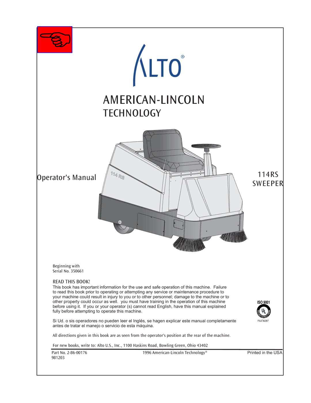 Nilfisk-ALTO 114RS SWEEPER manual American-Lincoln 