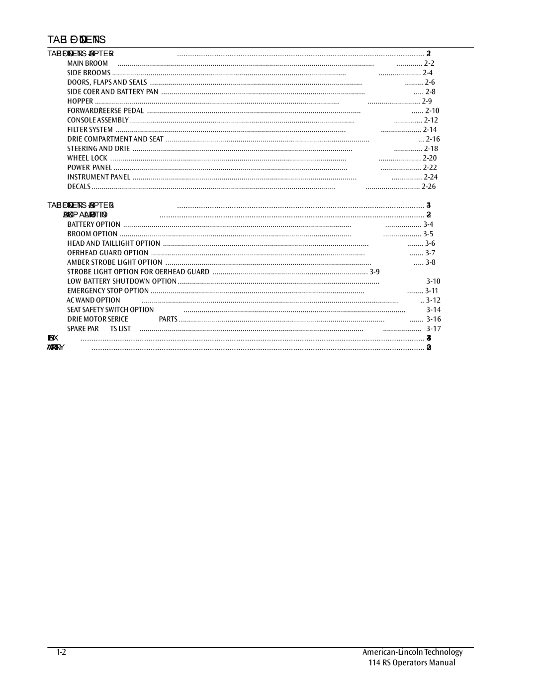 Nilfisk-ALTO 114RS SWEEPER manual Table of Contents 