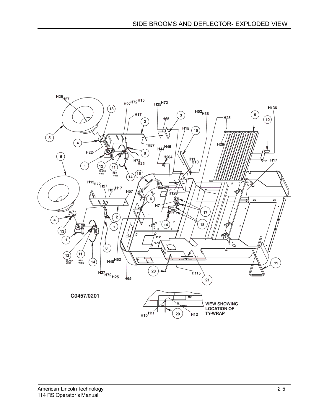 Nilfisk-ALTO 114RS SWEEPER manual Side Brooms and DEFLECTOR- Exploded View 