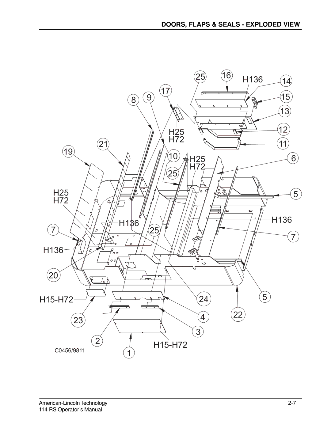 Nilfisk-ALTO 114RS SWEEPER manual H136 H25 H72 H15-H72 2H15-H72, DOORS, Flaps & Seals Exploded View 