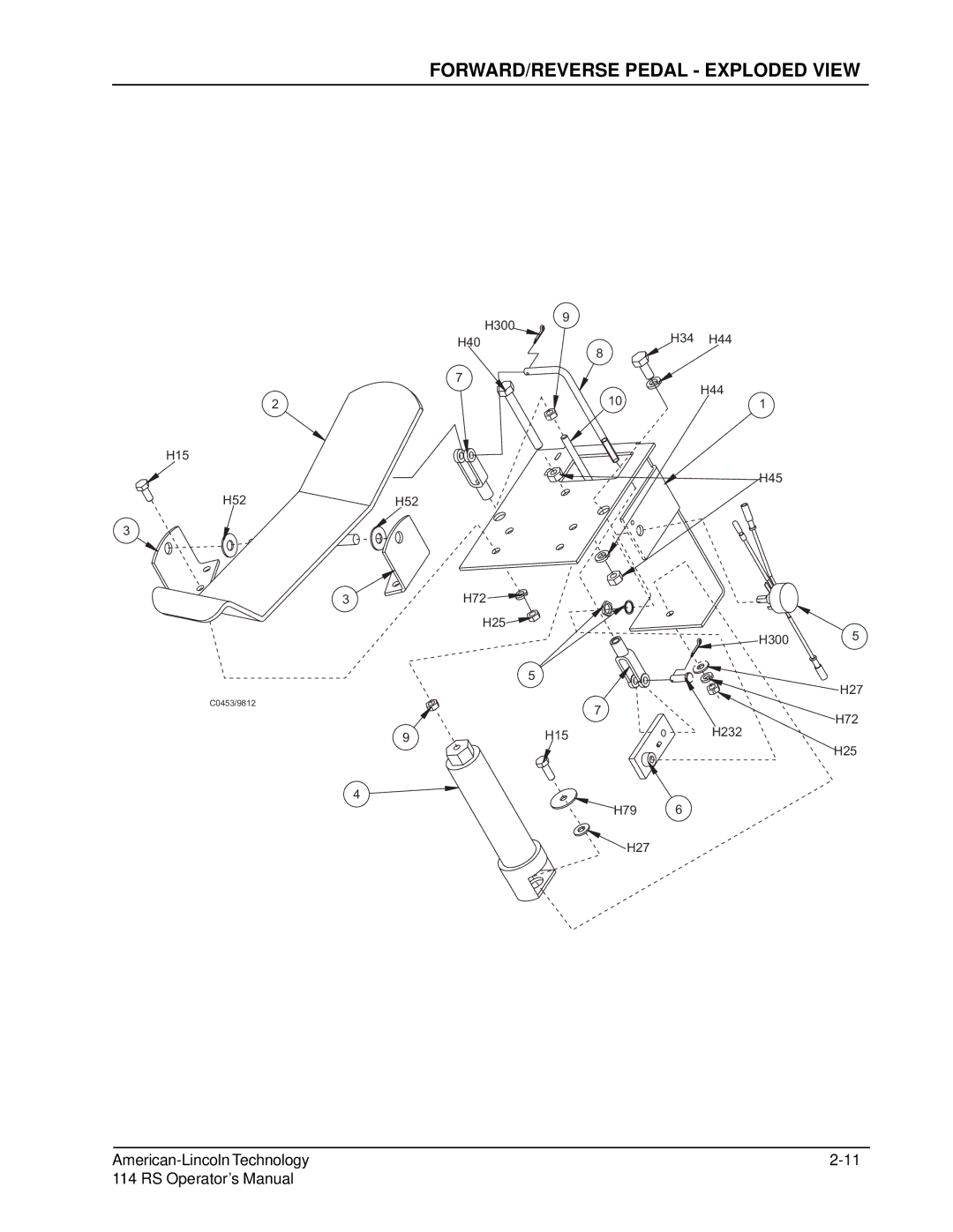 Nilfisk-ALTO 114RS SWEEPER manual FORWARD/REVERSE Pedal Exploded View 